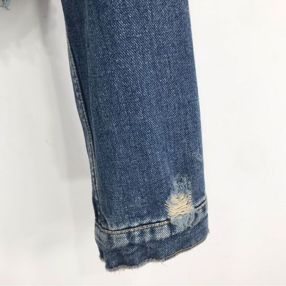 Free People Blue Cotton Denim Factory Distressed Button Crop Jacket - Picture 14 of 16